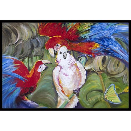 Carolines Treasures Menage-A-Trois Parrots Indoor and Outdoor Mat- 24 x 36 in. JMK1018JMAT
